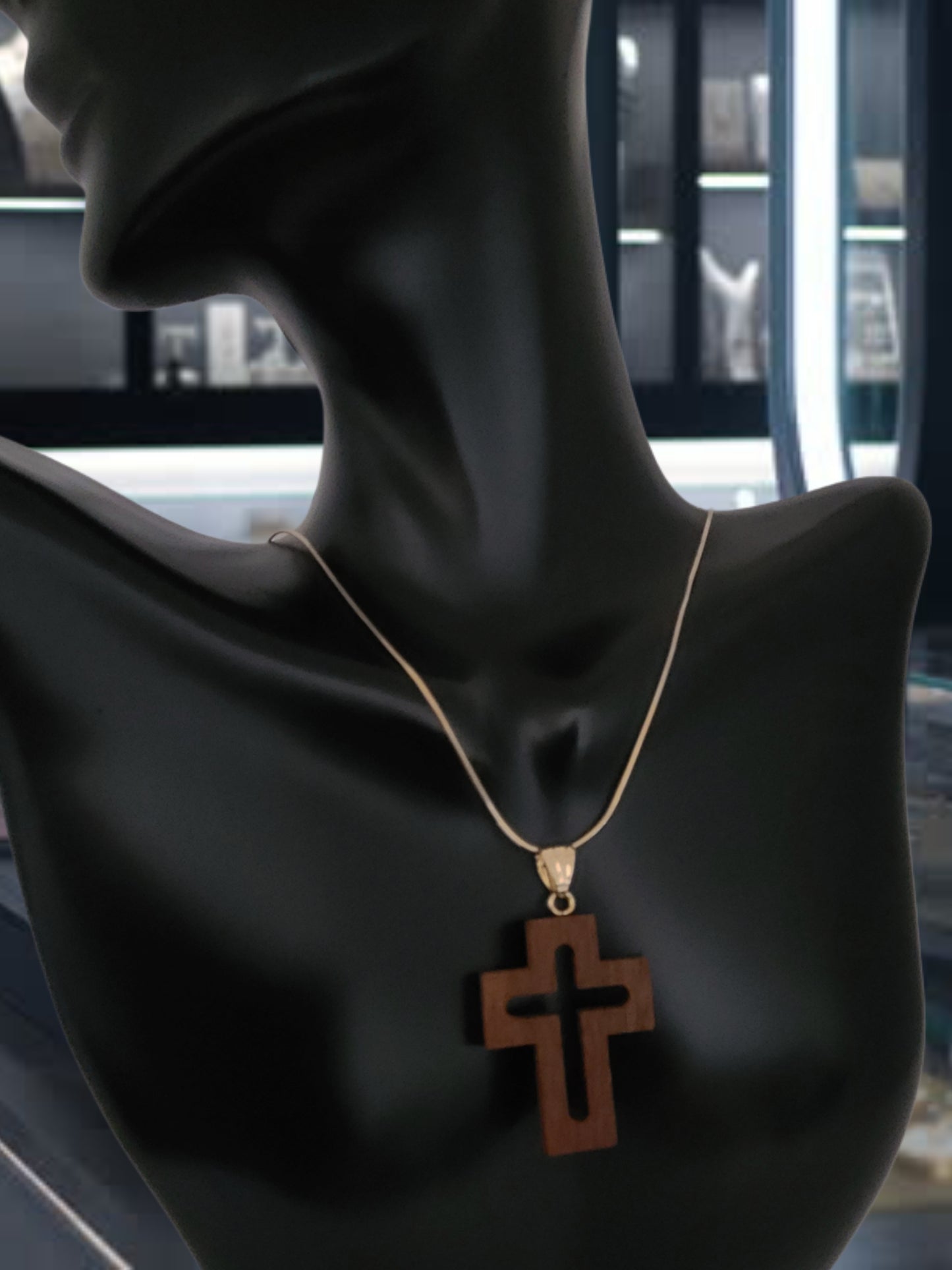 18K Yellow Gold Bail & Roman Wood Cross – Made in Italy