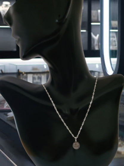 925 Sterling Silver Diamonds Pendant and Necklace Made in Italy