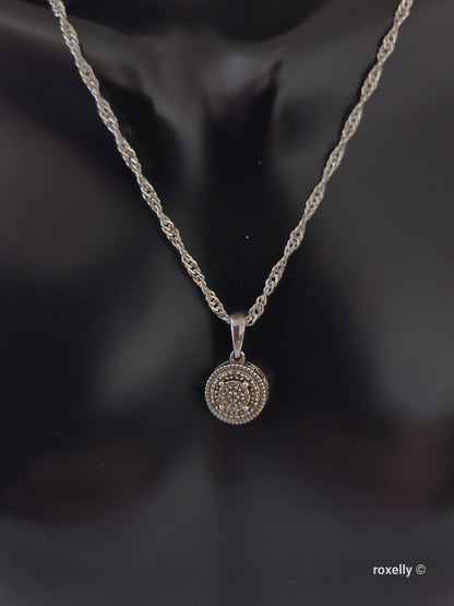 925 Sterling Silver Diamonds Pendant and Necklace Made in Italy