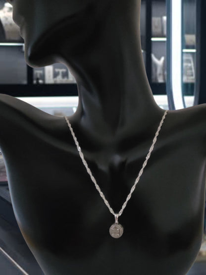 925 Sterling Silver Diamonds Pendant and Necklace Made in Italy