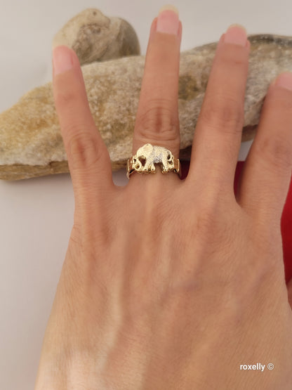 14k Two-Tones Gold Elephant-Shaped Vintage Ring Size 6.75 Solid Gold
