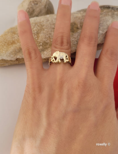 14k Two-Tones Gold Elephant-Shaped Vintage Ring Size 6.75 Solid Gold