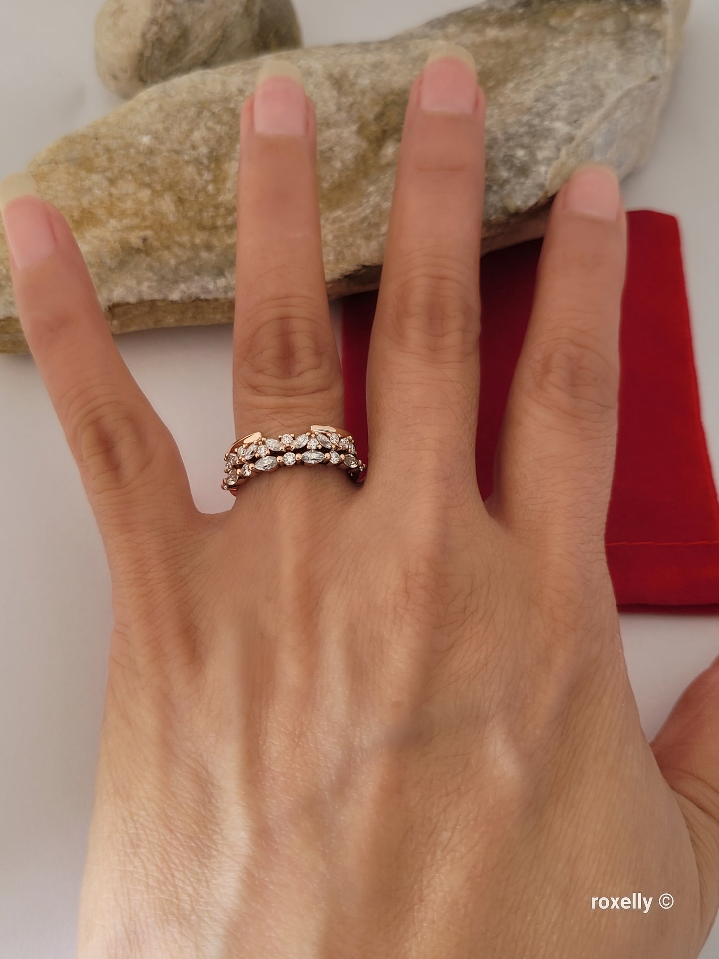 14K Rose Gold  Diamonds Tiara Ring Size 7.5 Solid Gold