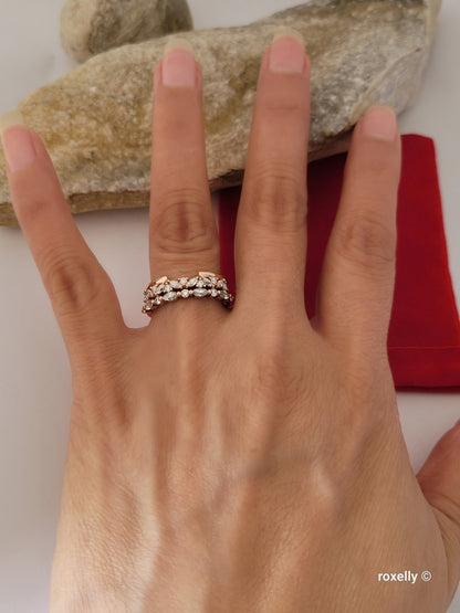 14K Rose Gold  Diamonds Tiara Ring Size 7.5 Solid Gold