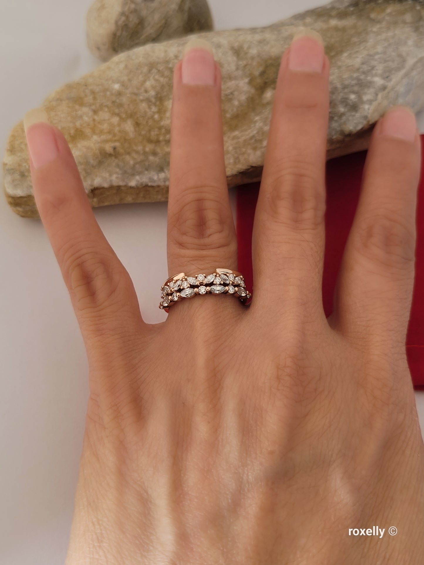 14K Rose Gold  Diamonds Tiara Ring Size 7.5 Solid Gold