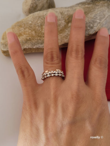 14K Rose Gold  Diamonds Tiara Ring Size 7.5 Solid Gold