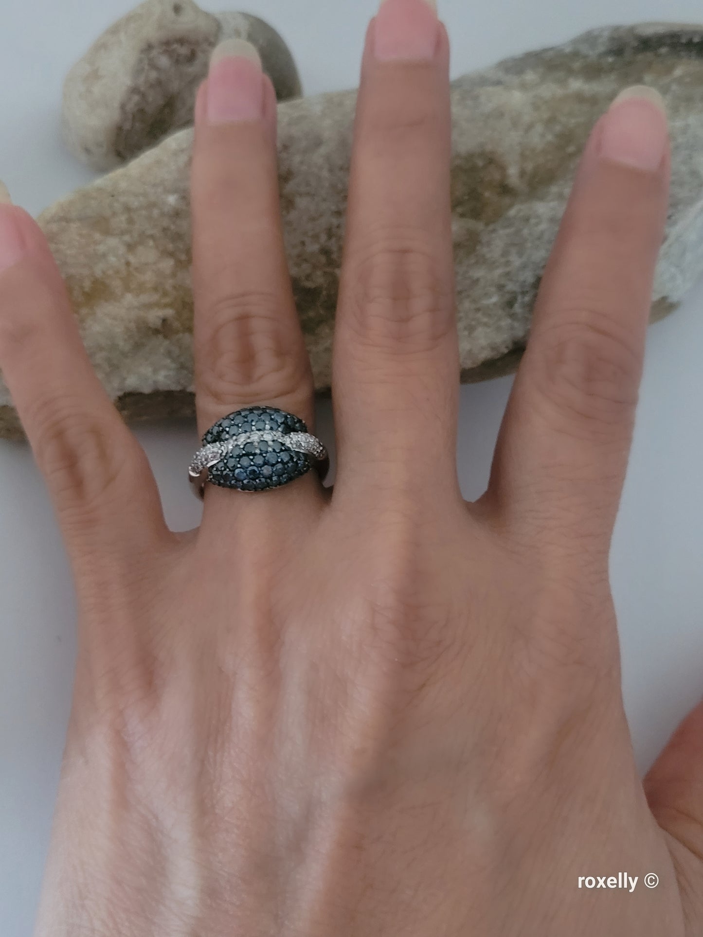 $5000 Ring, 14K Size 6.75 Solid White Gold Blue & White Genuine Diamonds Ring – 1.43 CTW