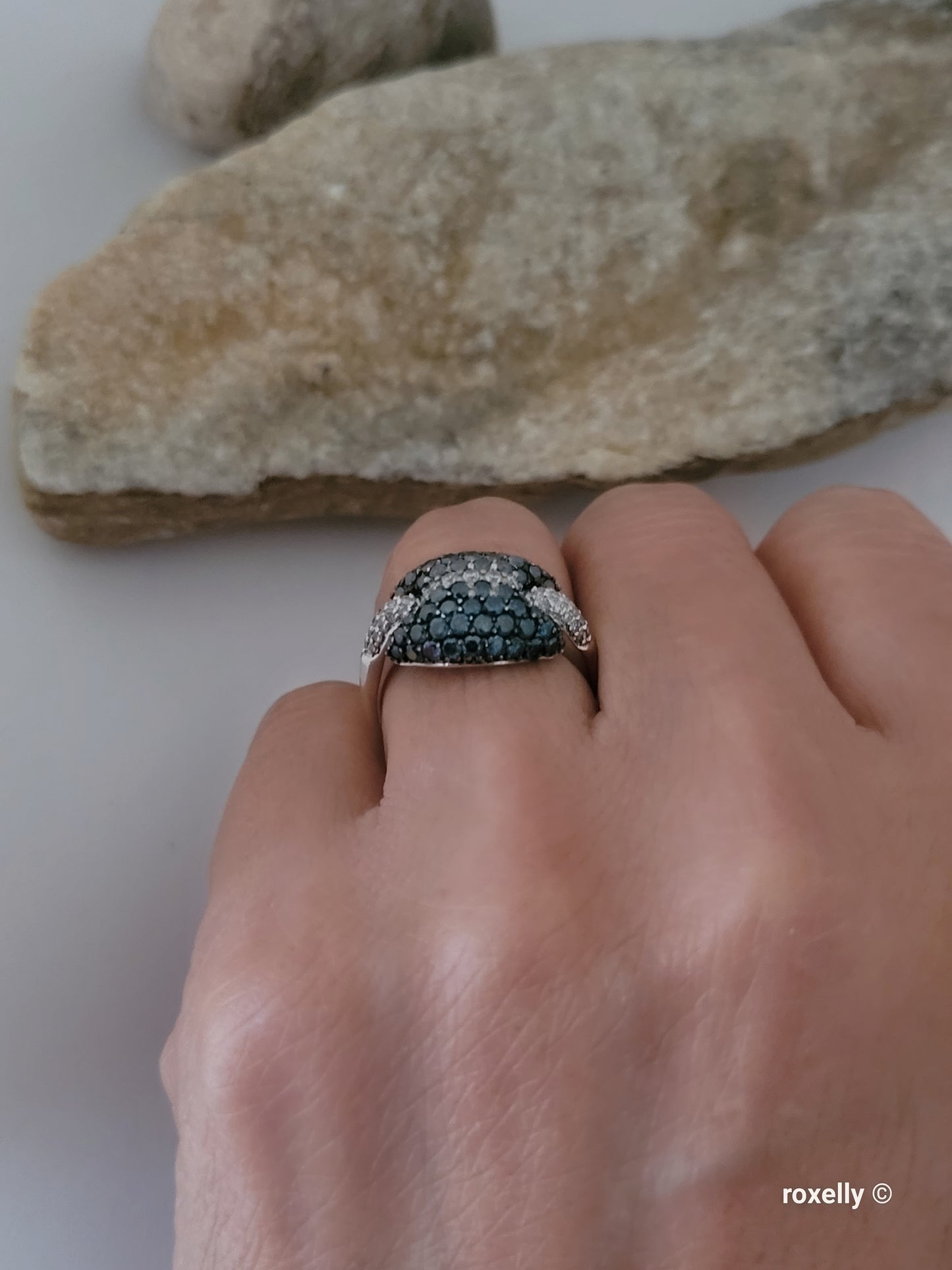 $5000 Ring, 14K Size 6.75 Solid White Gold Blue & White Genuine Diamonds Ring – 1.43 CTW