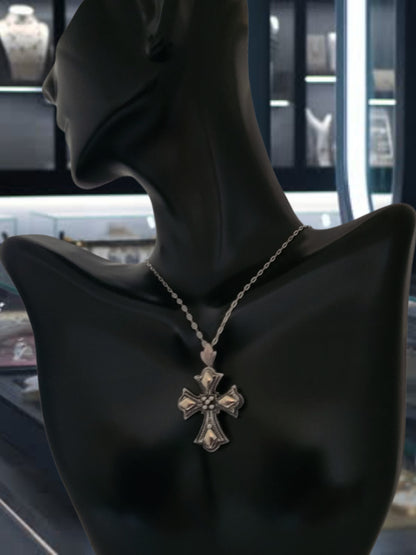 950 Oxidized Silver and 14k Solid Gold Cross-Shaped Vintage Pendant