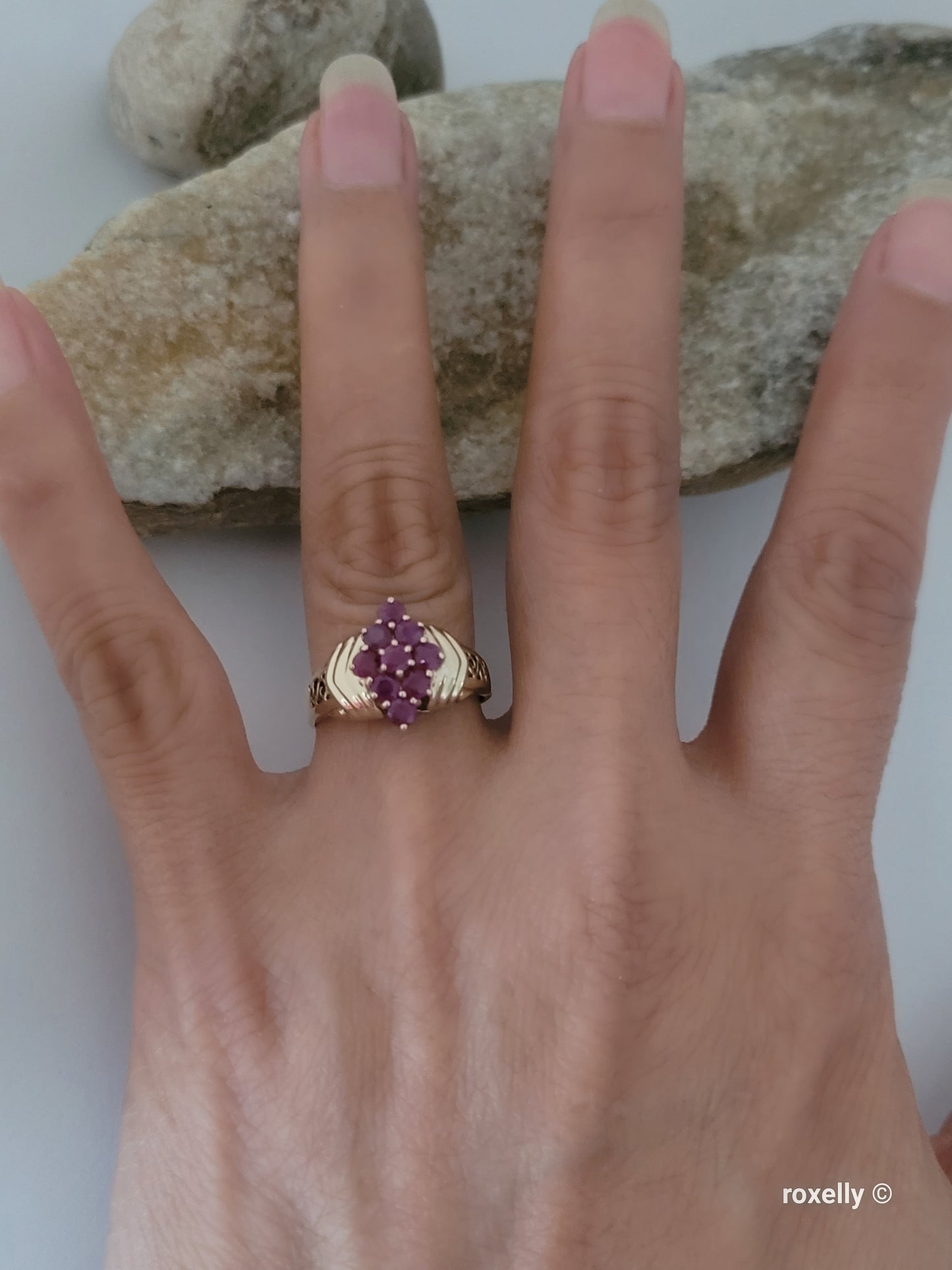 10K Yellow Gold Rubies Cocktail Ring Size 6.75 Solid Gold