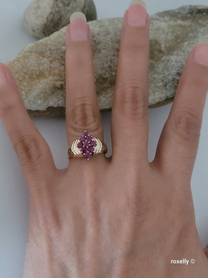 10K Yellow Gold Rubies Cocktail Ring Size 6.75 Solid Gold