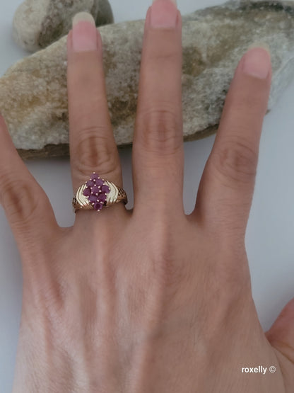 10K Yellow Gold Rubies Cocktail Ring Size 6.75 Solid Gold