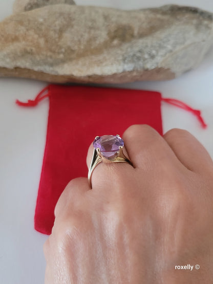 10K Yellow Gold Amethyst Gemstone Ring 8 Solid Gold