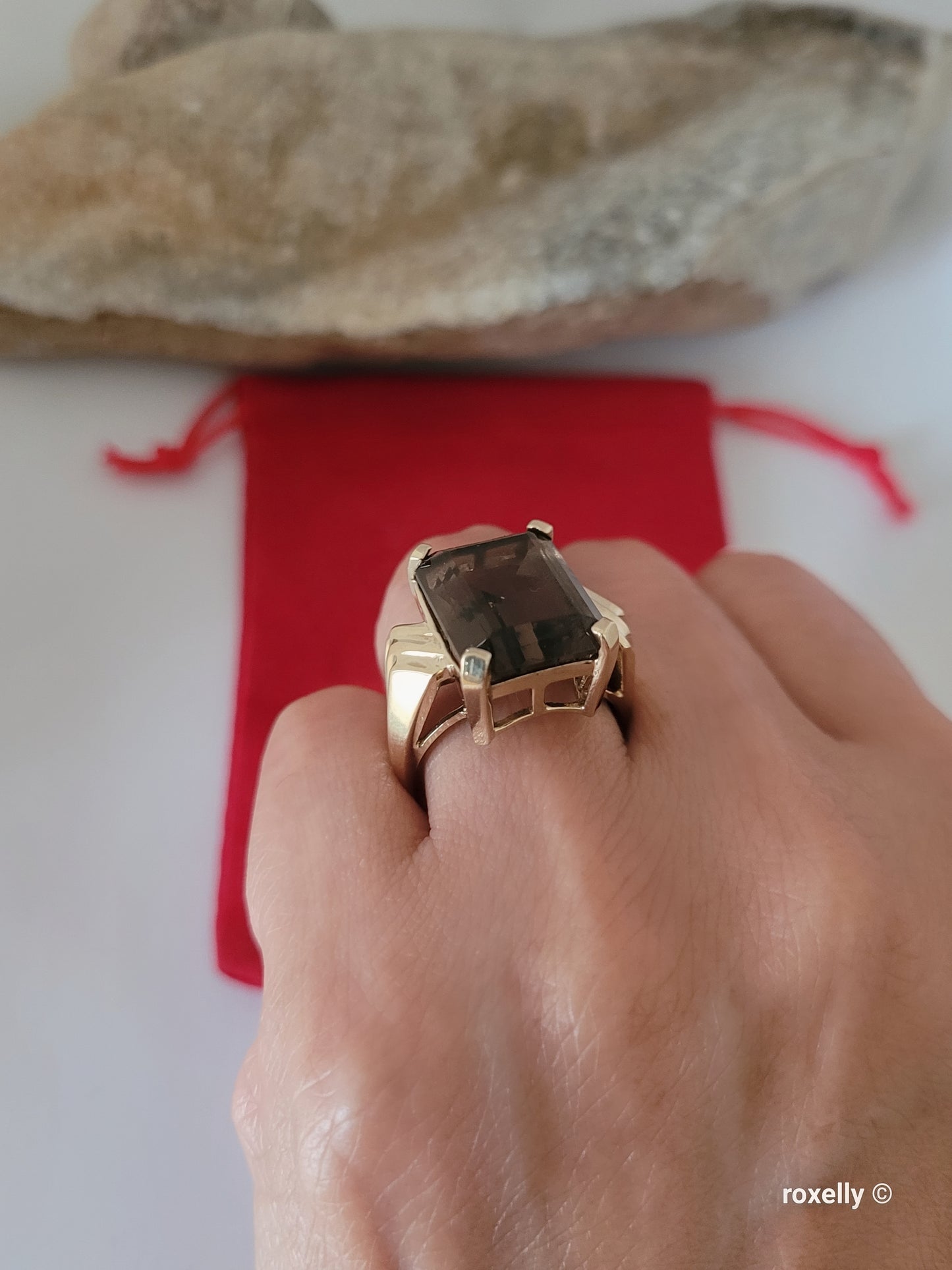 10K Yellow Gold Smoky Topaz Cocktail Ring Size 8.25 Solid Gold