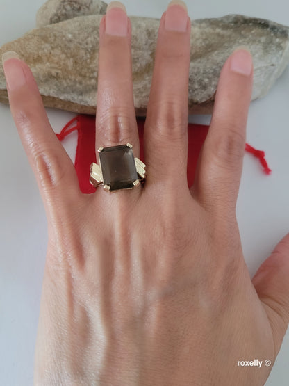 10K Yellow Gold Smoky Topaz Cocktail Ring Size 8.25 Solid Gold