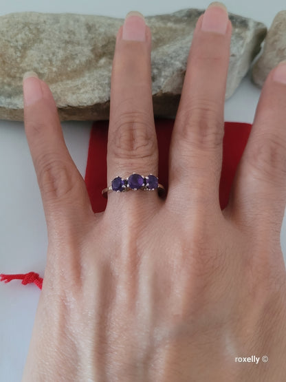 10K Yellow Gold Purple Amethyst Gemstone Ring Size 7 Solid Gold