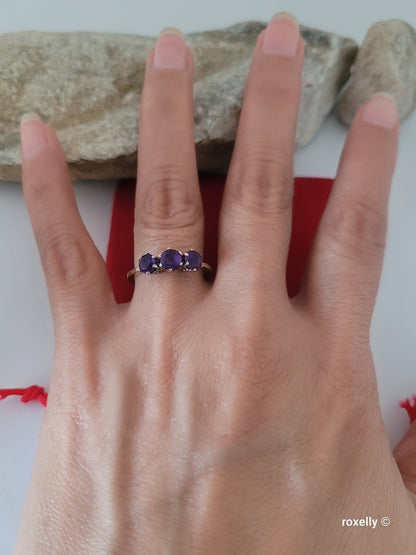 10K Yellow Gold Purple Amethyst Gemstone Ring Size 7 Solid Gold