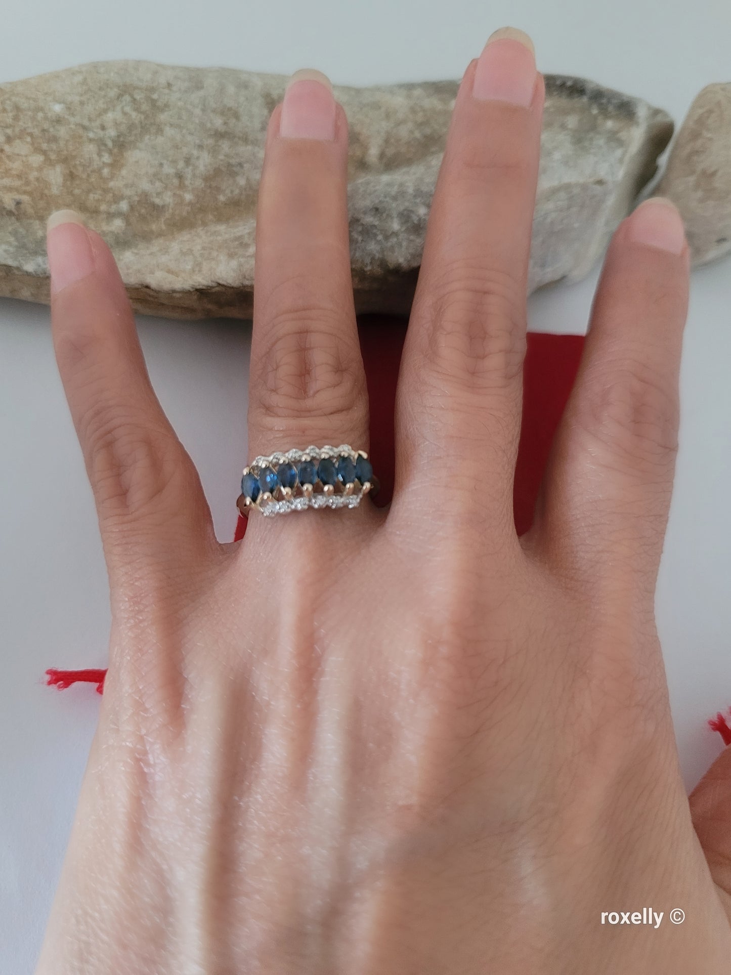14K Yellow Gold Sapphires and Diamonds Ring Size 7 Solid Gold