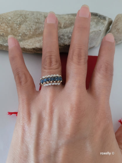 14K Yellow Gold Sapphires and Diamonds Ring Size 7 Solid Gold