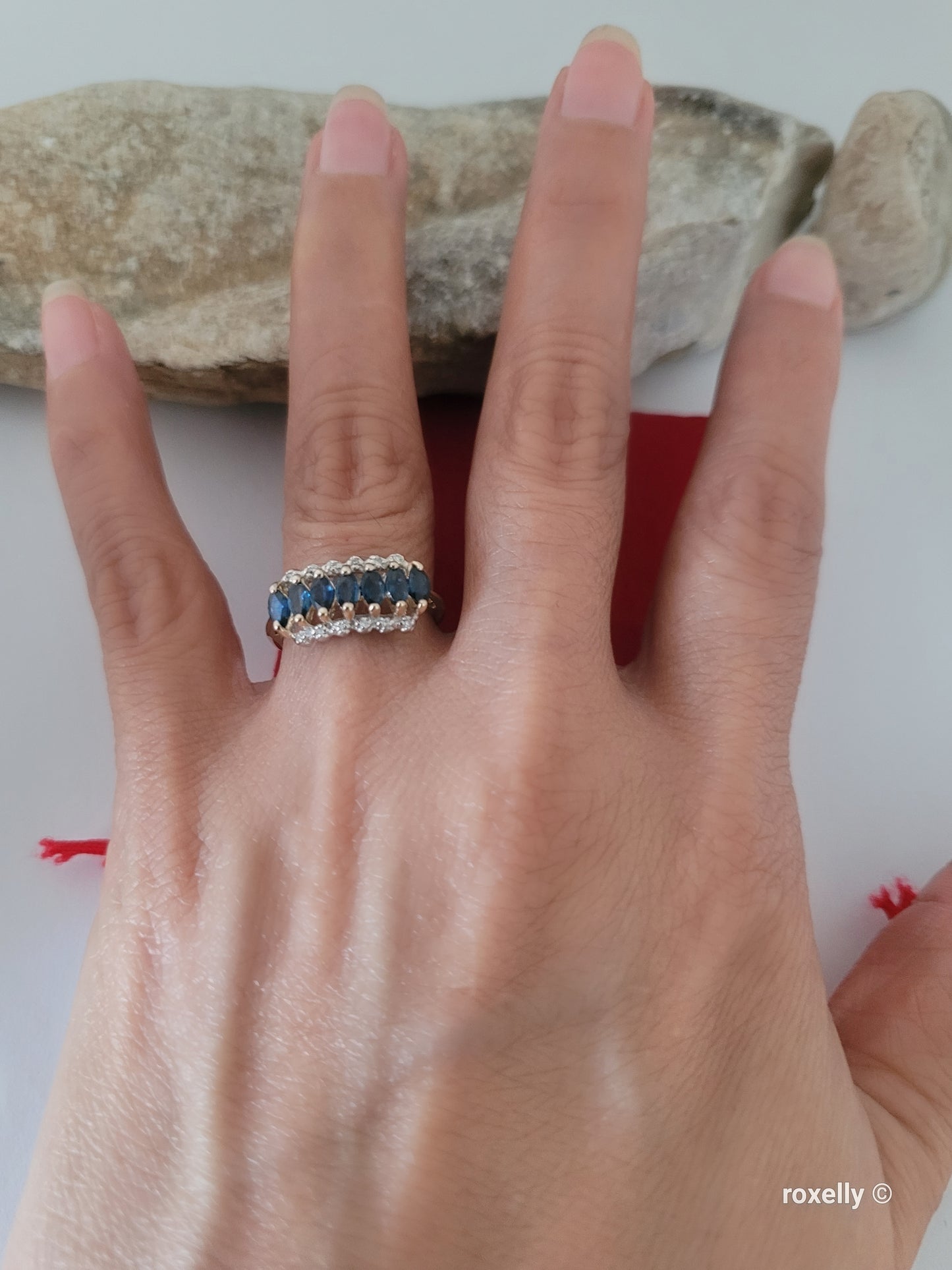 14K Yellow Gold Sapphires and Diamonds Ring Size 7 Solid Gold