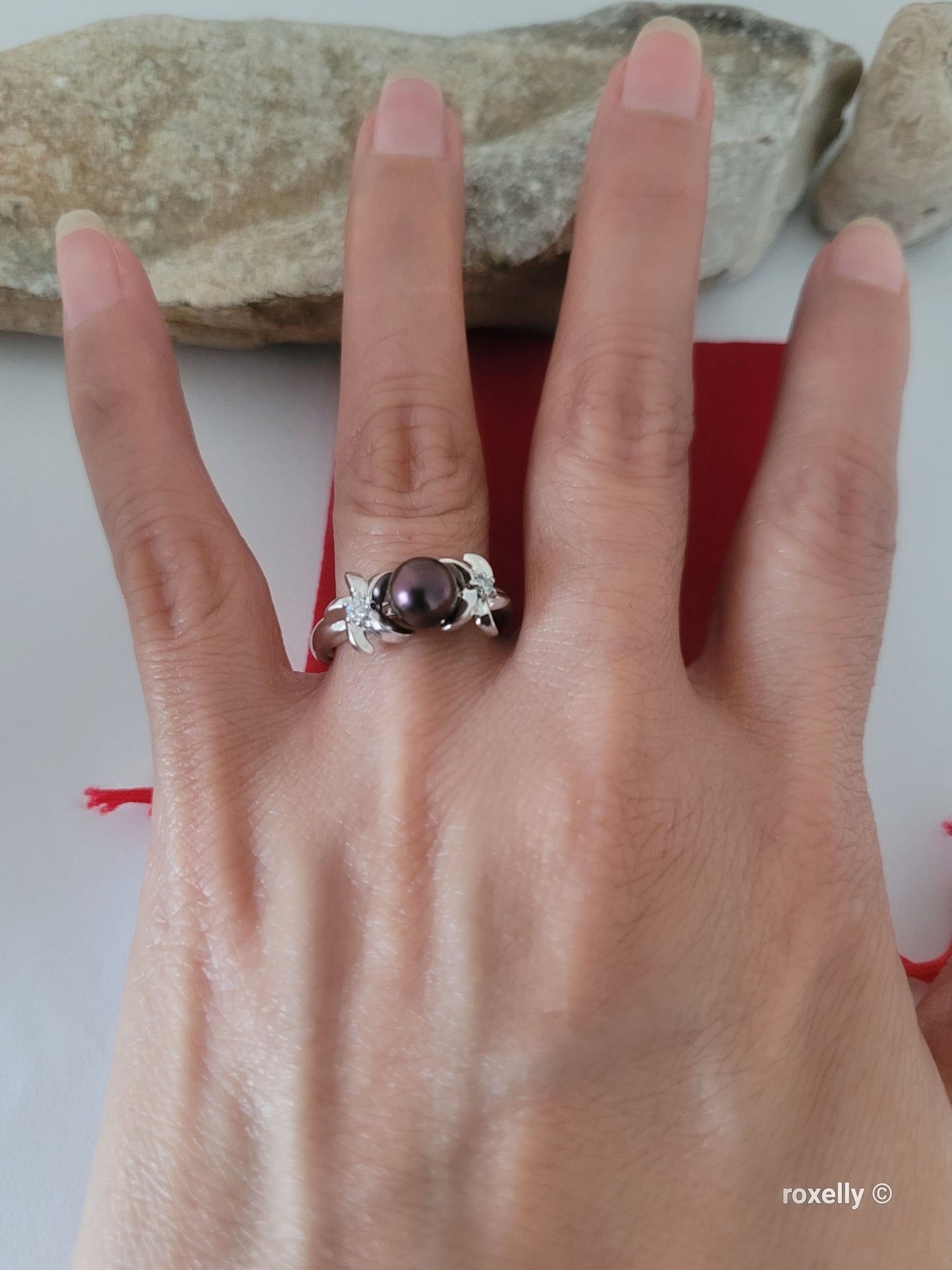 14K White Gold Purple Fresh-Water Pearl and Diamonds Ring Size 8.75 Solid Gold