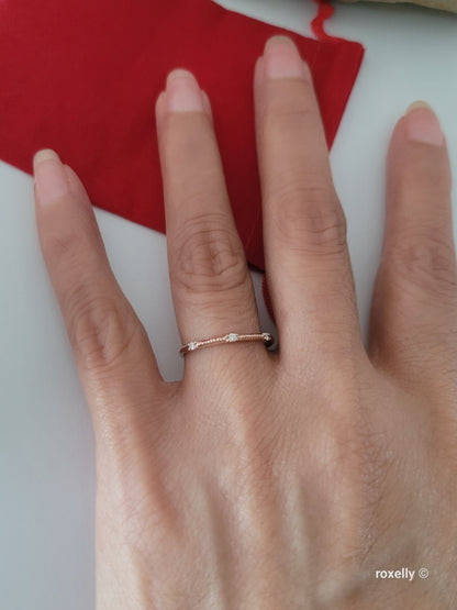 14K Rose Gold Diamonds Dainty Ring Size 6.75 Solid Gold