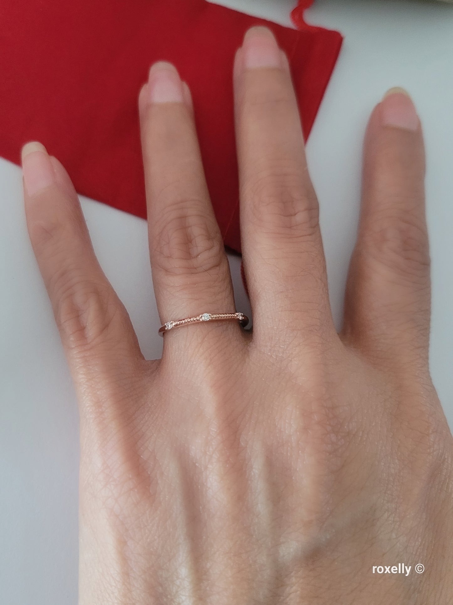14K Rose Gold Diamonds Dainty Ring Size 6.75 Solid Gold