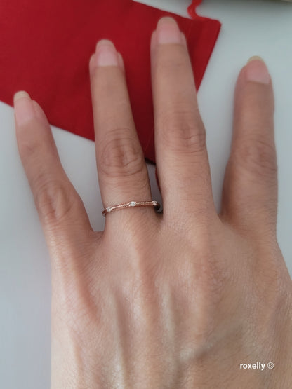 14K Rose Gold Diamonds Dainty Ring Size 6.75 Solid Gold