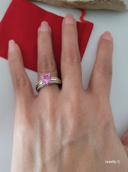 925 Sterling Silver and 10K Yellow Gold Pink Sapphire Ring Size 7