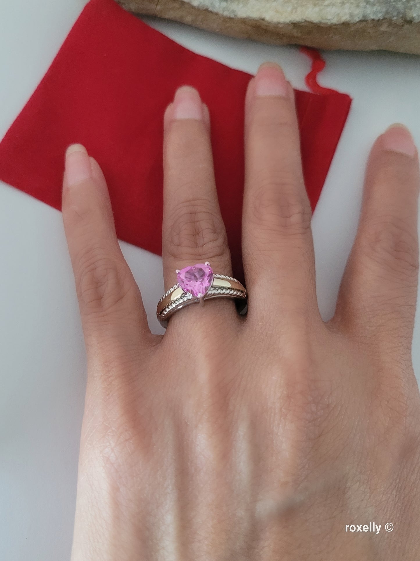 925 Sterling Silver and 10K Yellow Gold Pink Sapphire Ring Size 7