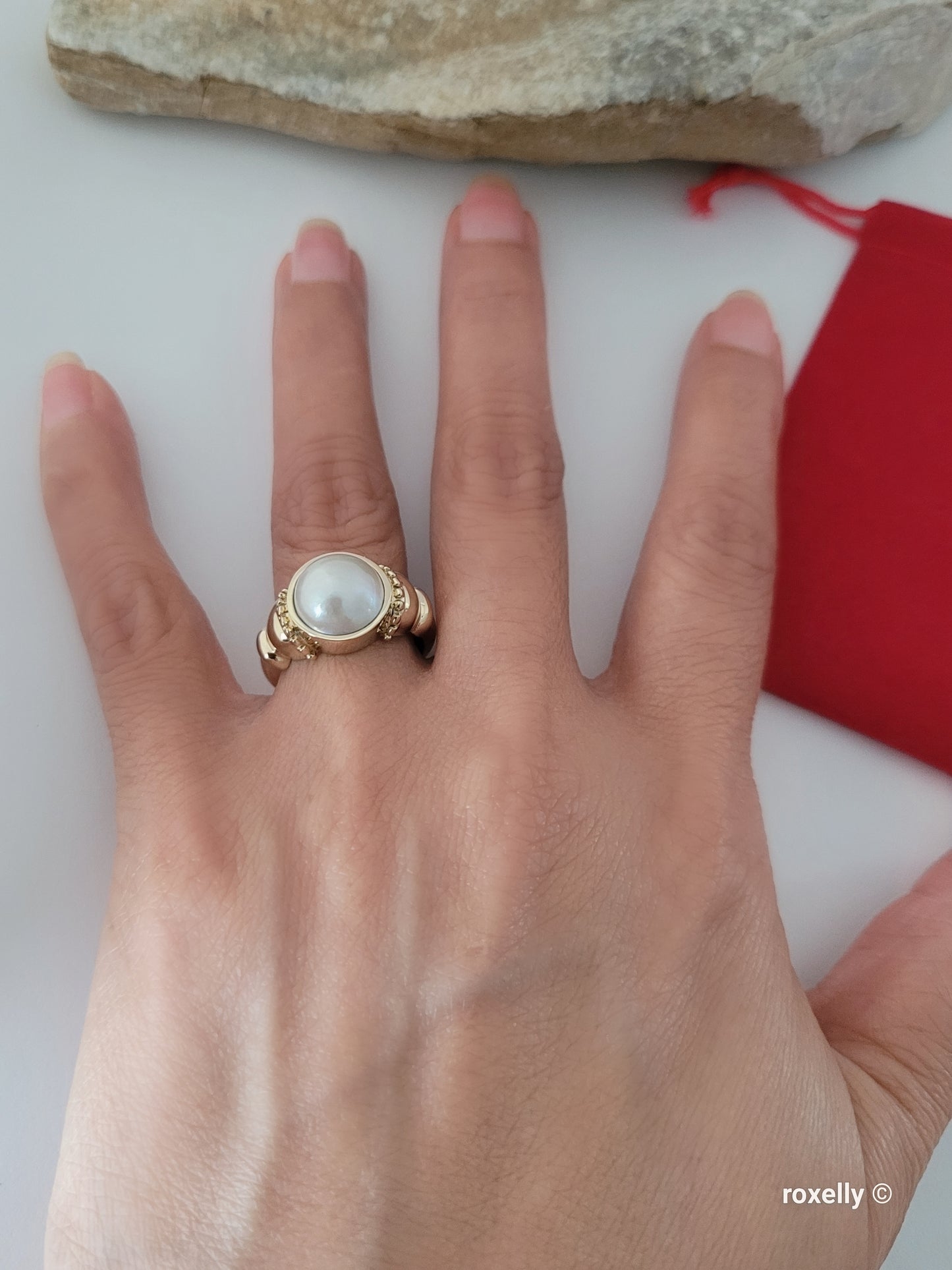14K Yellow Gold Natural Gray Pearl Gorgeous Ring Size 7 Solid Gold