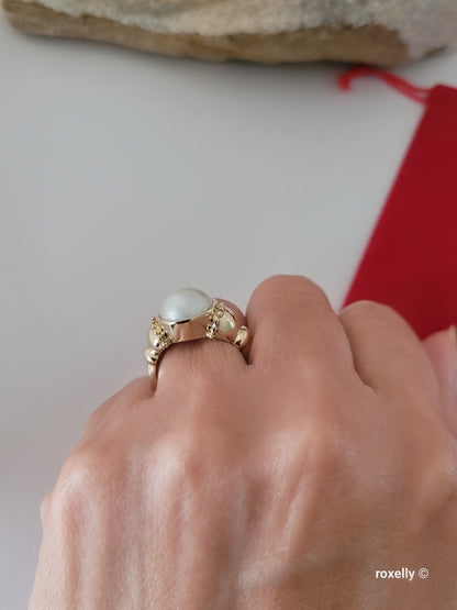 14K Yellow Gold Natural Gray Pearl Gorgeous Ring Size 7 Solid Gold