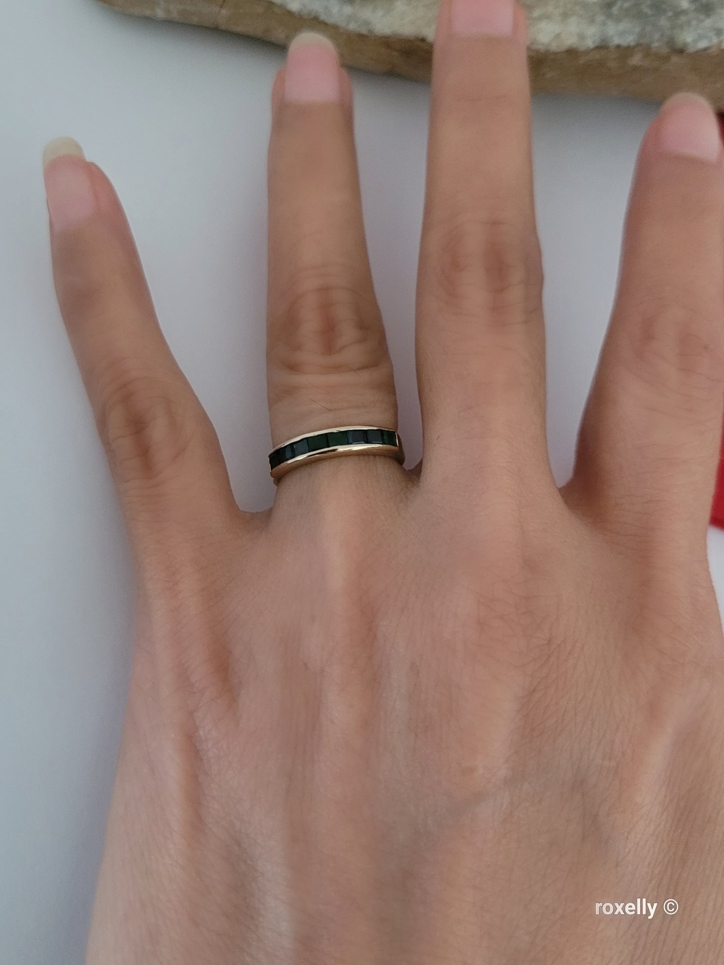 Vintage 14K Yellow Gold Green and Blue Topaz Band Ring Size 5 Solid Gold
