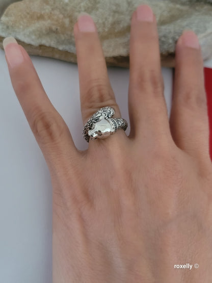925 Sterling Silver and 18K Yellow Gold Panther Head Design Ring Size 5
