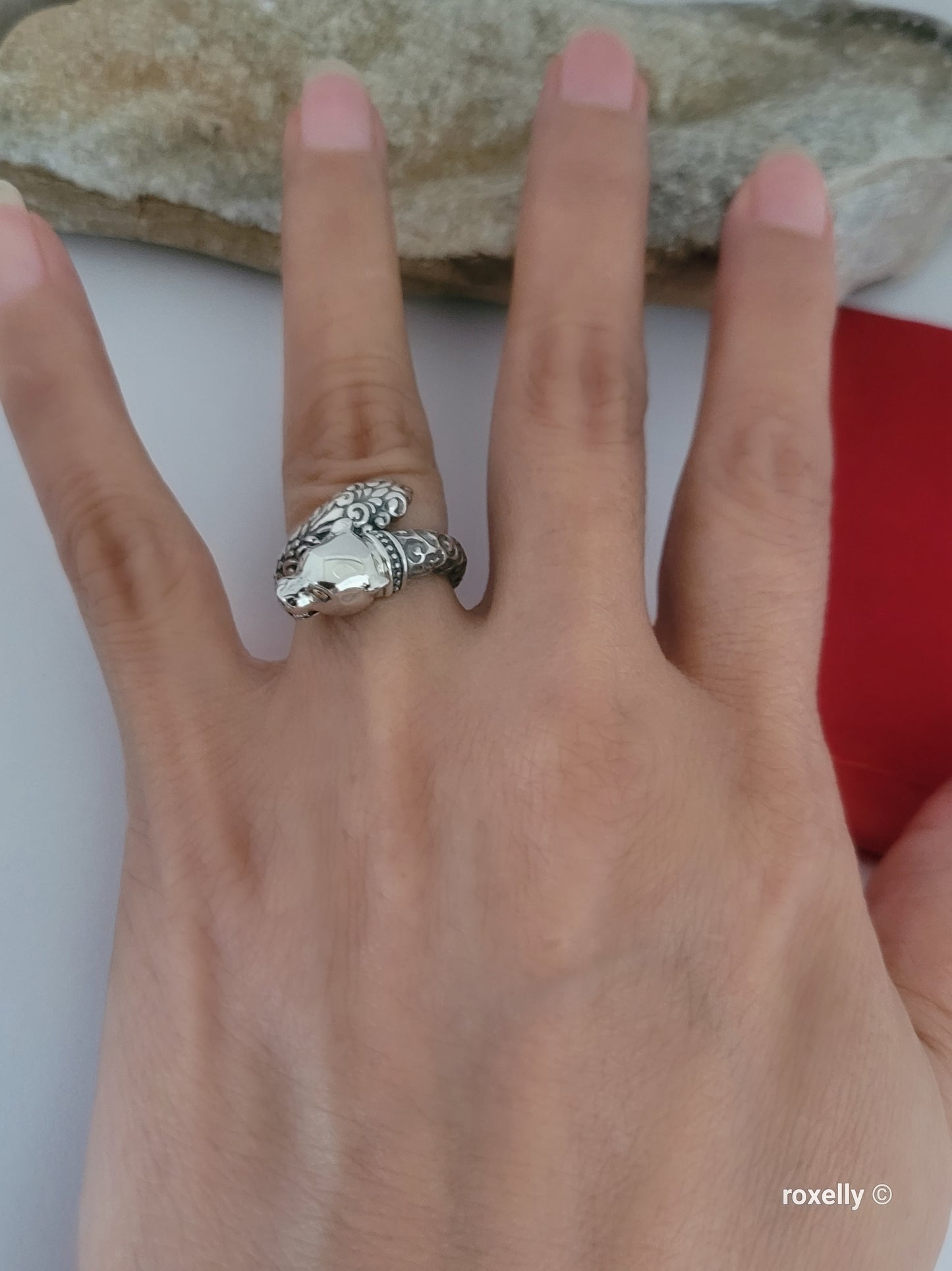 925 Sterling Silver and 18K Yellow Gold Panther Head Design Ring Size 5