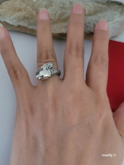 925 Sterling Silver and 18K Yellow Gold Panther Head Design Ring Size 5