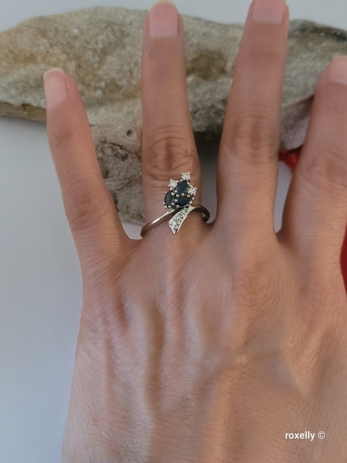 14K White Gold Sapphires and Genuine Diamonds Ring Size 9.25, Solid Gold