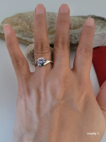 10K White Gold Tanzanite and Genuine Diamonds Ring Size 7, Solid Gold