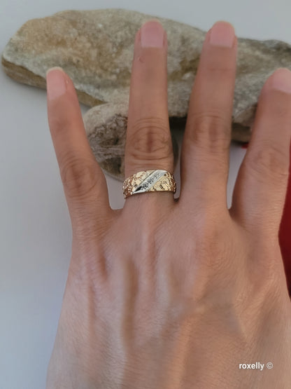 10K Two-Tone Gold  Diamond Band Ring Size 6.5, Solid Gold