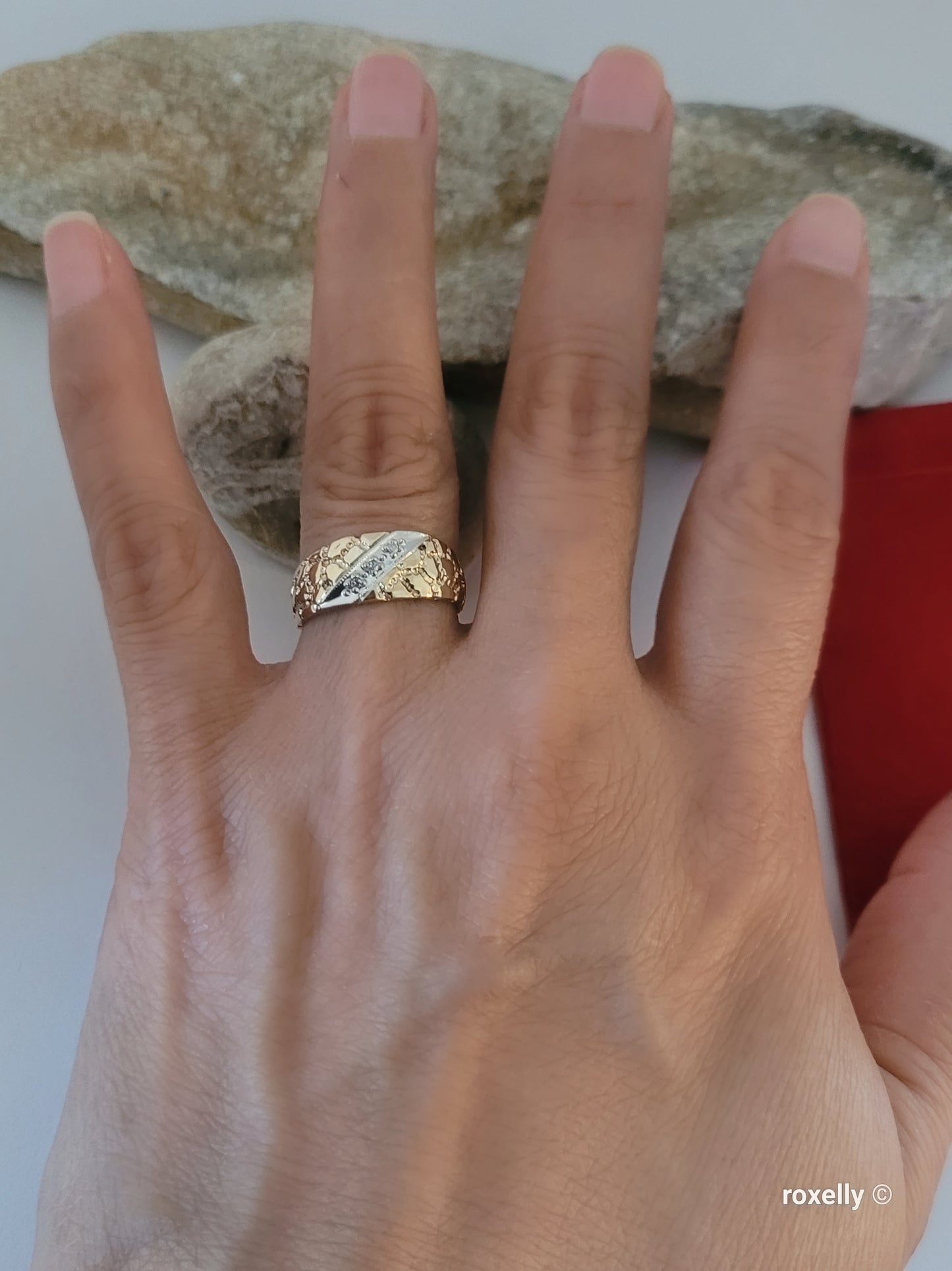 10K Two-Tone Gold  Diamond Band Ring Size 6.5, Solid Gold