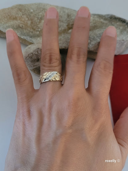 10K Two-Tone Gold  Diamond Band Ring Size 6.5, Solid Gold
