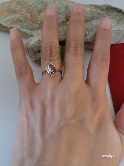 14K Yellow Gold Rubies and Diamonds Ring Size 6.5, Solid Gold