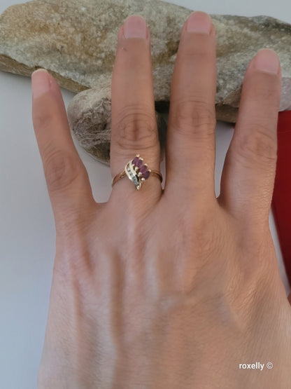 14K Yellow Gold Rubies and Diamonds Ring Size 6.5, Solid Gold