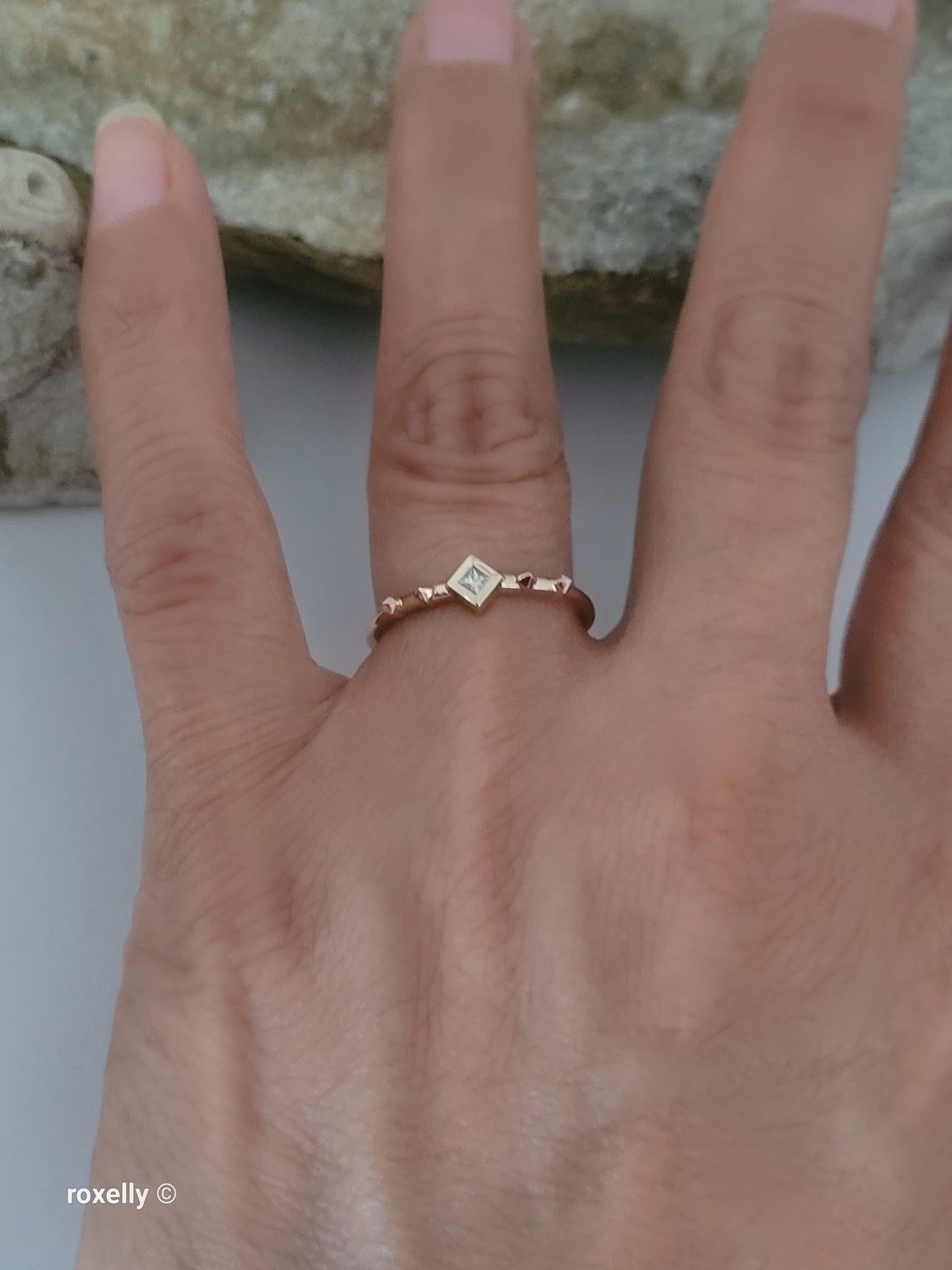 14K Solid Rose Gold Diamond Dainty Ring Size 7, Solid Gold