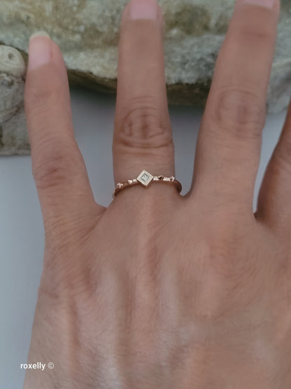 14K Solid Rose Gold Diamond Dainty Ring Size 7, Solid Gold