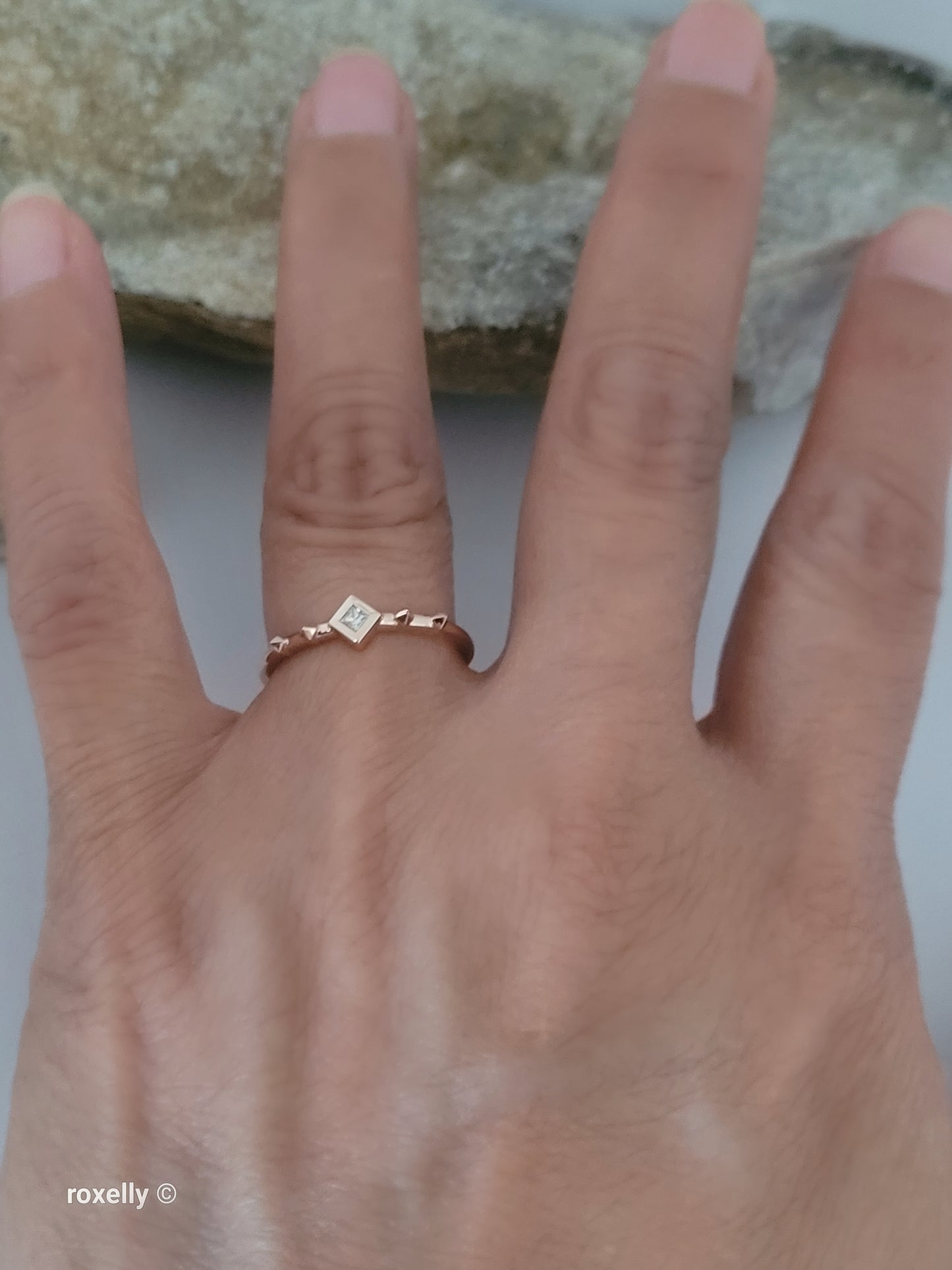 14K Solid Rose Gold Diamond Dainty Ring Size 7, Solid Gold