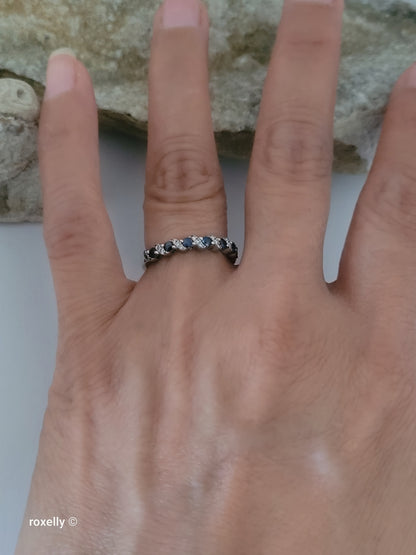 Le Vian 14K White Gold Blue Sapphire & Diamond Band Ring Size 6.5