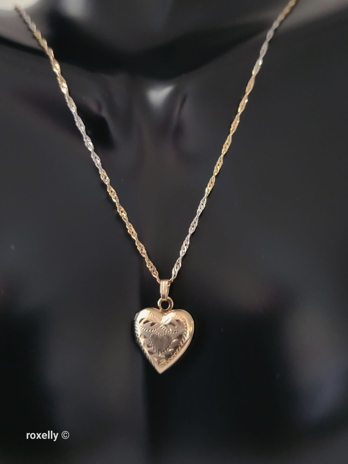 14K Two-Tone of Gold Singapore Chain Necklace, and Heart-Shaped Locket, Made in Italy
