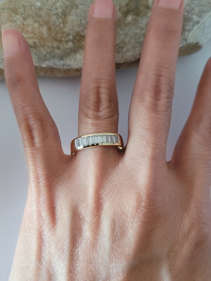 18K Solid Yellow Gold Cubic Zirconia Band Ring Size 11.5 Made in Italy