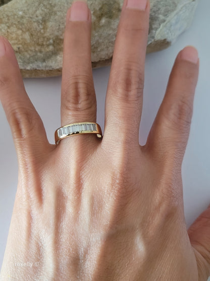 18K Solid Yellow Gold Cubic Zirconia Band Ring Size 11.5 Made in Italy